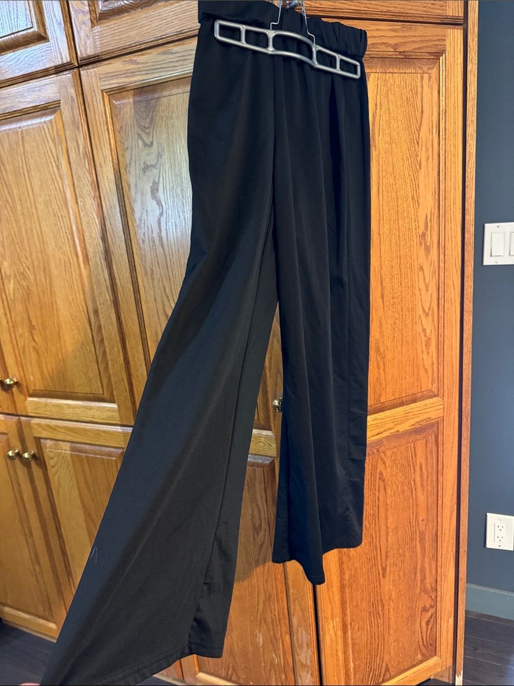 Black Wide-Leg Women's Pants with Elastic Waist